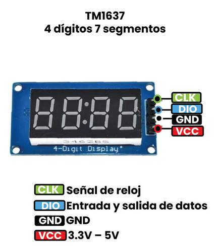 5 Piezas Modulo 7 Segmentos 4 Digitos Tm1637