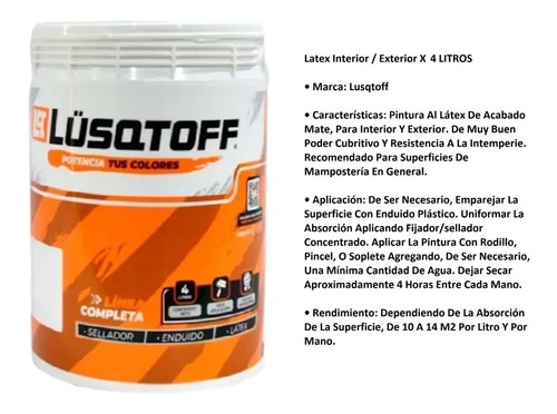 Pintura Latex Profesional Interior Exterior 4lt Lusqtoff