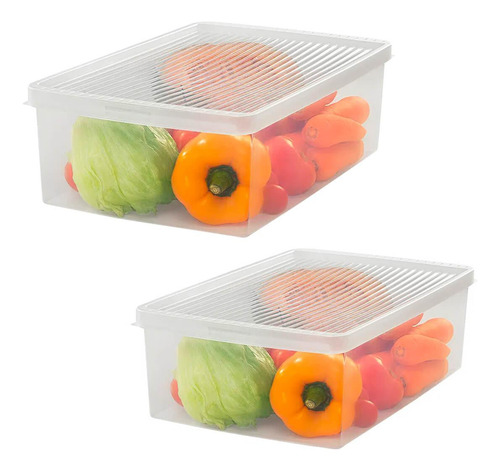 Kit 2 Caixa Organizadora Grande Frutas Verduras Tampa