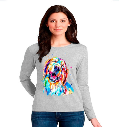 Polera Manga Larga Algodón Perro Golden Retriever Colores