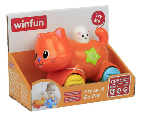 Gatito Press And Go Arrastre Luz Y Sonido Winfun Full