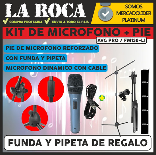 Imagen 3 de 10 de Combo Microfono Profesional Pie De Microfono Con Funda