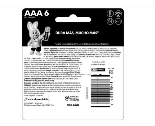 Duracell Pilas Aaa Alcalinas 1.5v, 6 Baterías Larga Duración