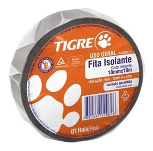 Fita Isolante Uso Geral 18mm Com 10 Metros Preta