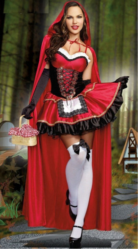Vestido De Caperucita Roja Con Capa Y Guantes Para Mujer