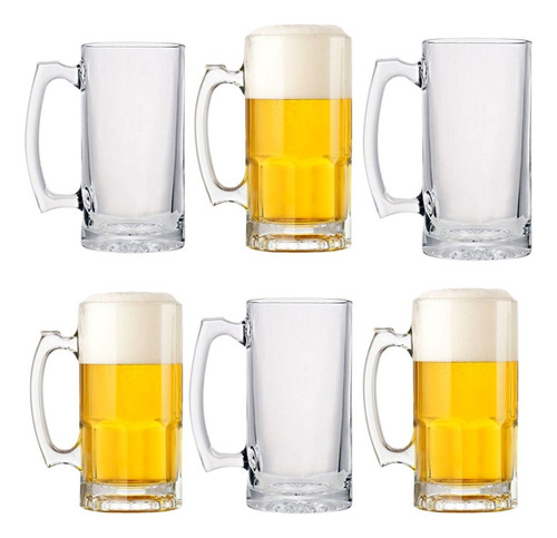 Set X6 Vasos Para Cerveza De Vidrio Grueso De Diseño Moderno