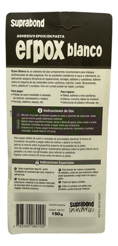 Pegamento Pasta Suprabond Adhesivo ERPOX BLANCO Piletas Cocina y Sanitarios