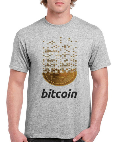 Bitcoin - Criptomoneda - Bit-coin / Remera (blanca Y Gris)