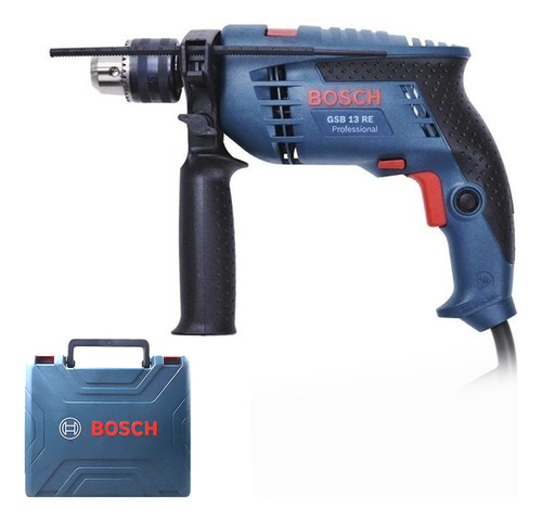 Taladro percutor eléctrico de 13mm Bosch GSB 13 RE 750W + accesorios con maletín de transporte 220V - 230V