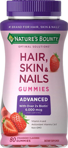 Hair Skins & Nails Advanced 2x Mais Biotina 6000mcg 80 Gomas Nature's Bounty