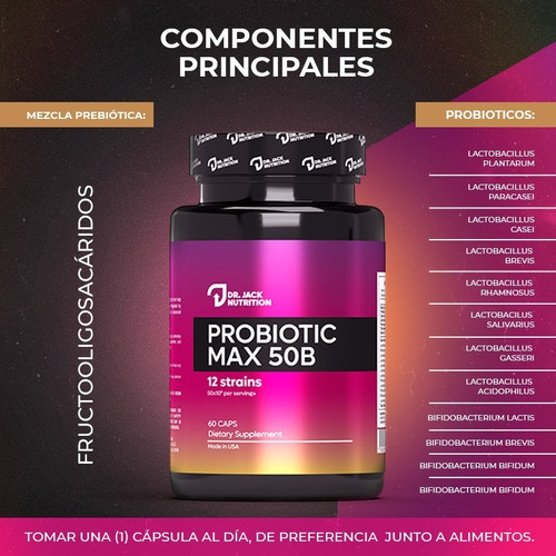Imagen 4 de 7 de Probiotic Max 50 B - 60 Capsulas | Dr Jack Nutrition