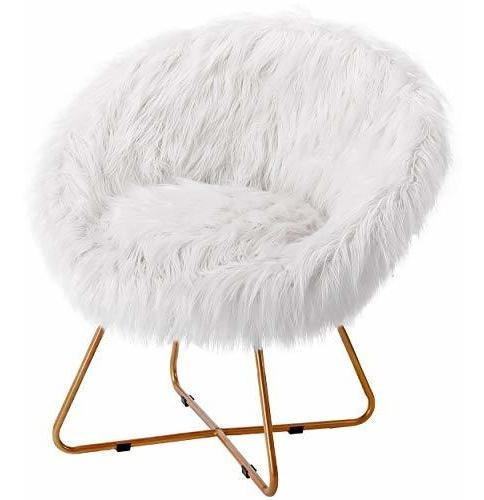 Birdrock Home White Faux Fur Papasan Chair With Pale Gold Le