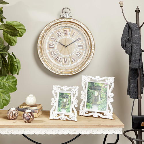 Deco Reloj Pared Redondo Metal Vintage Beige