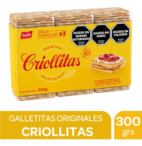 Oferta! Pack 3 Criollitas Original Galletitas De Agua Bagley