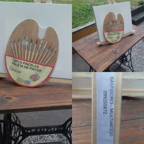 Imagen 3 de 4 de Atril+bastidor+paleta Con 12 Pinceles, Excelente Regalo !!!