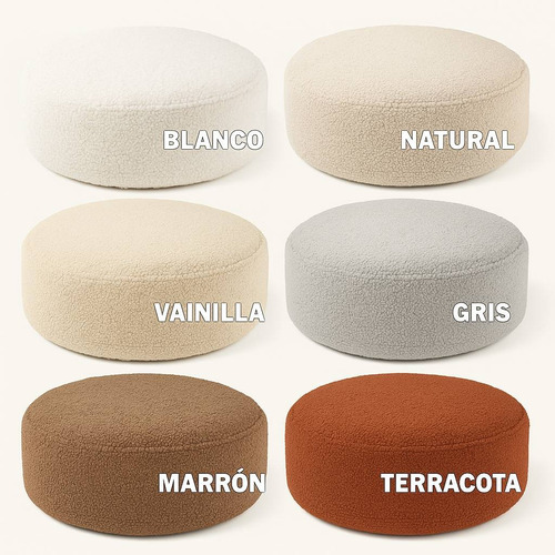 Puff De Suelo Almohadon Fiaca Redondo Boucle Blanco