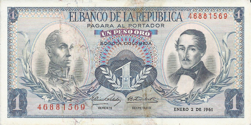 Colombia 1 Peso Oro  2 De Enero 1961