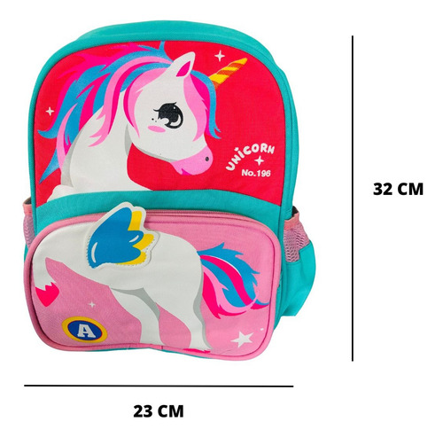 Mochila Infantil Escolar Menina Menino Dino E Unicórnio Cor Vermelho Desenho Do Tecido Liso