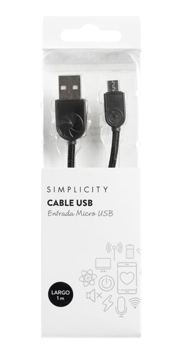 Cable Usb Simplicity Metalizado Negro Android