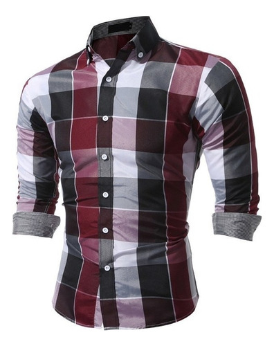 Blusa Hombre Camisa Cuadros Otoño E Invierno Manga Compost