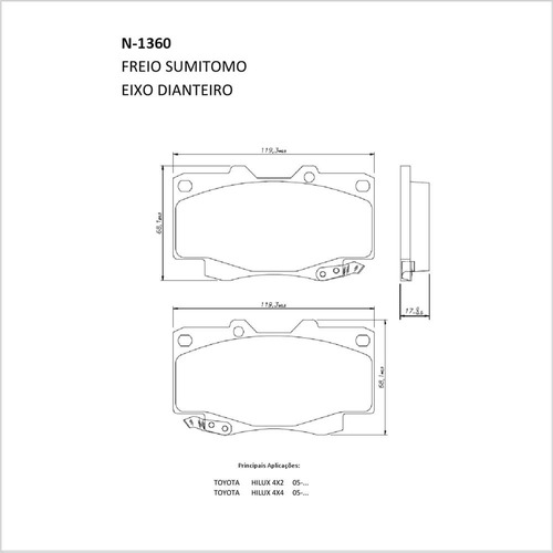 Pastilha De Freio Cobreq N-1360 Toyota Hilux De 2005 A 2009
