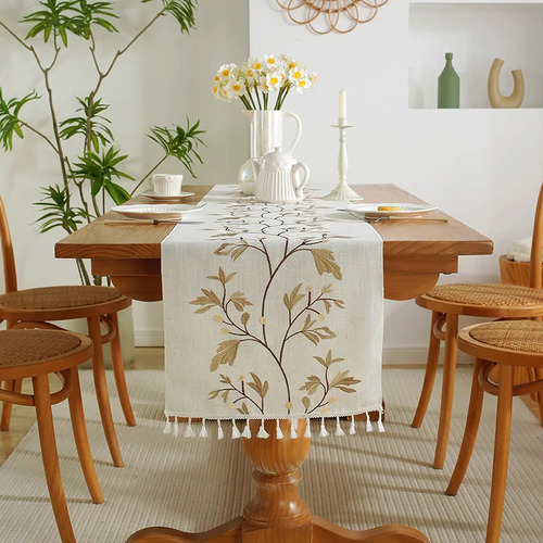 Mantel De Algodón Y Lino Con Borla Para Mesa