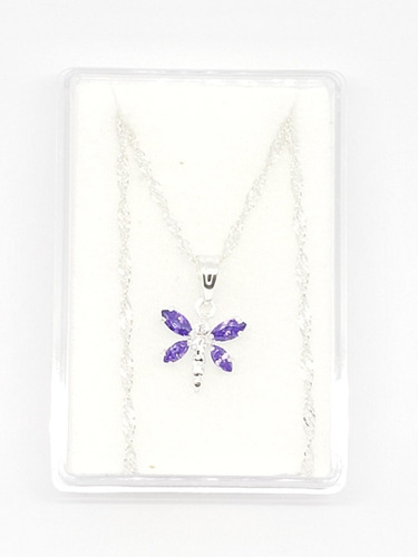 Collar De Libelula Morada Lb1 De Plata 925 Estuche Zm10