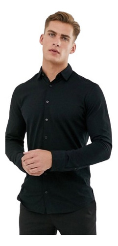 Camisa Negro Lisa Hombre Entallada,  Slim Fit  Envió Gratis