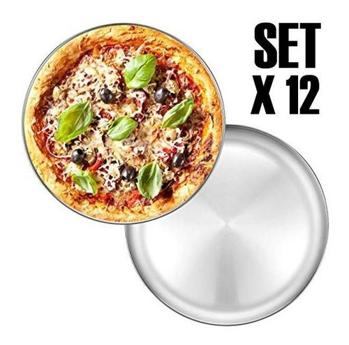 Set 12 Platos De Pizza Porta Pizza Bandeja Acero Inox 36 Cm