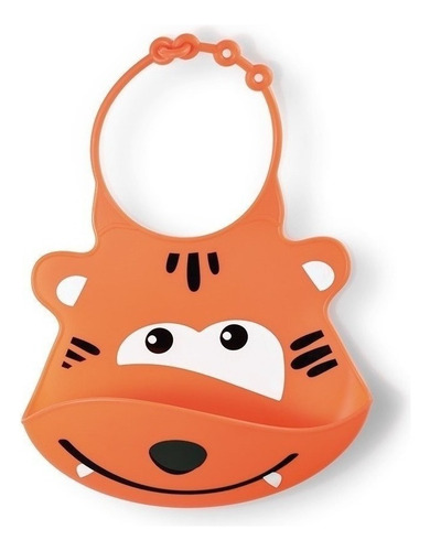 Babador De Bebê Silicone Silybib Pega Migalha Baby Multikids Cor Laranja Animais Tamanho Único