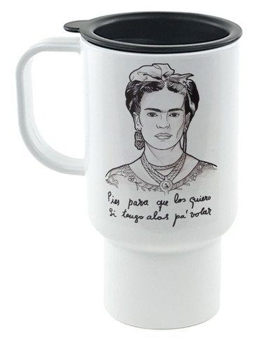 Jarro Termico Frida Kahlo Blanco Negro Frases