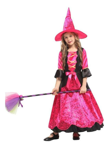 Disfraz De Bruja Para Halloween Vestidos Y Sombreros Fucsia Morado Negro Azul Ideal Fiesta Infantil Cumpleaños Góticos Cosplayer 