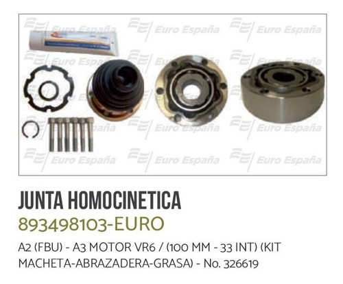 Junta Homocinetica Kit Vw A2 A3 Vr6 B893498103 Euro España