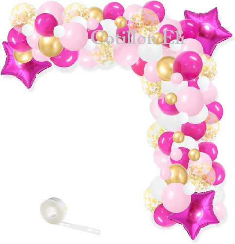 Arco Organico Globos Blancos Rosa Fucsia Dorado Y Confetti