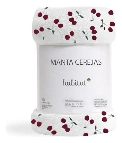 Manta Cobertor Veludo Cerejas Queen 2,20x2,40cm Toque Macio Cerejas 900 G Branco