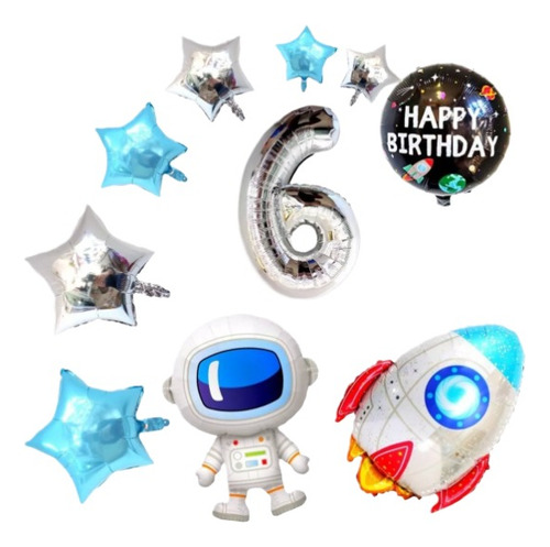 Combo Kit Globos Astronauta+cohete+numero 70cm