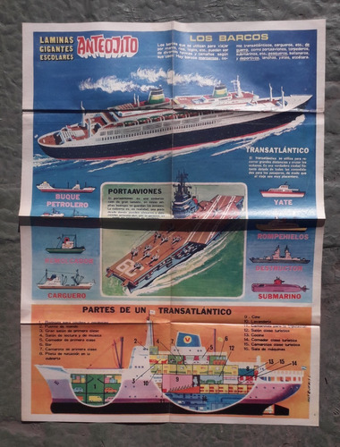 Lamina / Poster Antigua Revista Anteojito * Los Barcos