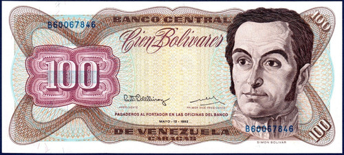 Billete De 100 Bolívares B8 Mayo 12 1992 Simón Bolívar