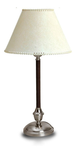 Lampara Mesa Luz Moderna Living Pie Vintage Dormitorio Lds Estructura Platil Cuero Pantalla Pergamino