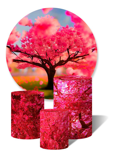 Painel Redondo Capa De Cilindroarvore De Cerejeira Primavera