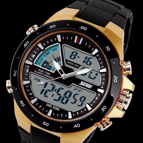 Los Hombres De Moda Oro Militar Digital Analógico Led Reloj 