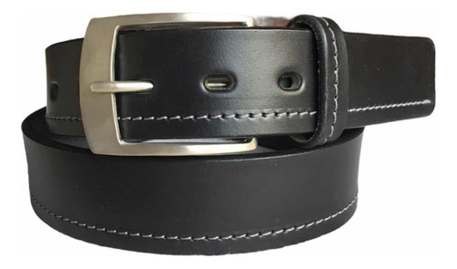 Cinturon Negro %100 Cuero Costura Lateral 
