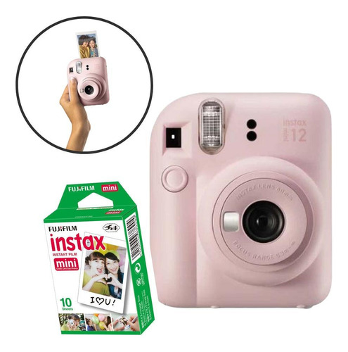 Câmera Instantânea Instax Mini 12 Rosa + Filme De 10 Poses