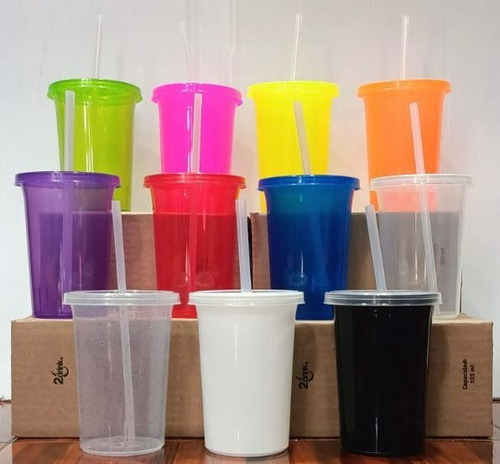 100 Vasos Princesas 500ml Reutilizables Con Popote