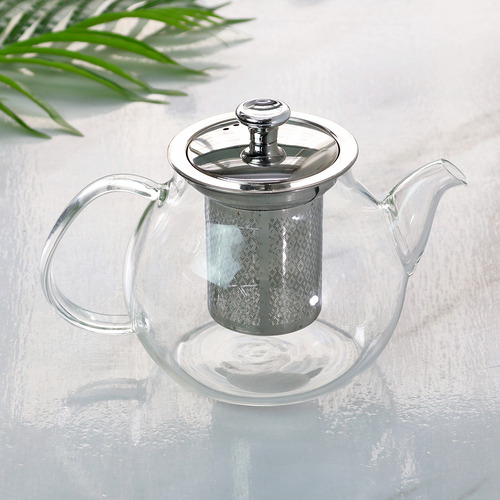 Chaleira Bule Vidro Vai Ao Fogo Chá Infusor 900ml Tampa Inox Cor TANSPARENTE