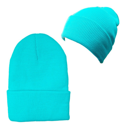 Gorro Beanie Lana / Doblez / Tonos Azul