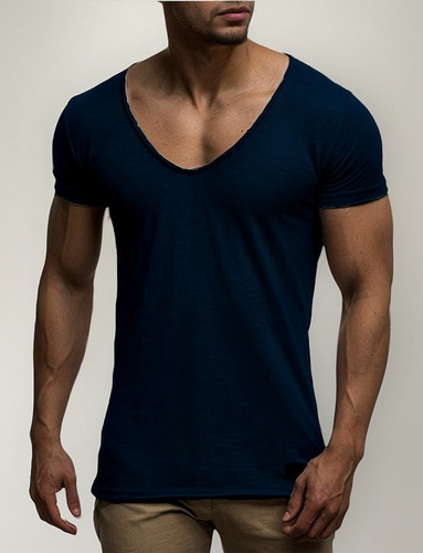 Camiseta Casual Con Cuello En V Manga Corta Deportiva De
