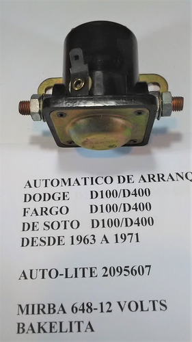 Automatico De Arranque Dodge-fargo-desoto 1963-1971 12 Volts