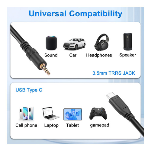 Jsadzkj Usb C A 35 Mm Audio Aux Jack Cable Tipo C-cable De
