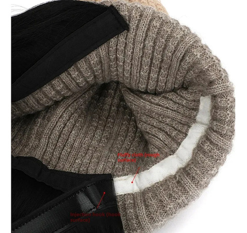 Gorro De Punto De Doble Uso De Color Caqui Y Pelo Largo Y Ri
